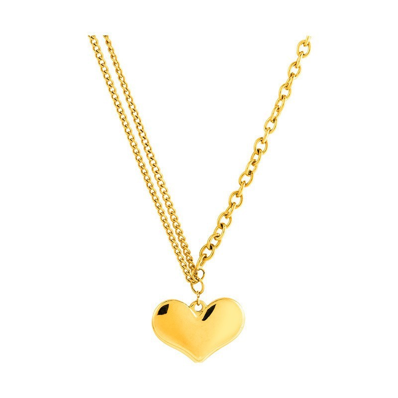 Korean style minimalist asymmetrical titanium steel chain heart-shaped pendant necklace, fashionable, versatile, elegant, and unique clavicle chain.