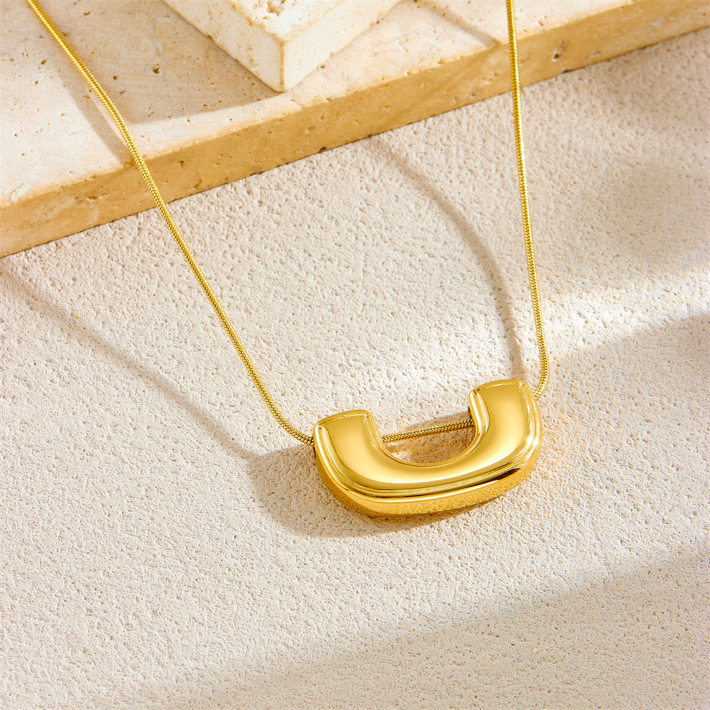 Cross-border fashion minimalist geometric gold-plated stainless steel U-shaped pendant clavicle chain everyday versatile jewelry necklace for women