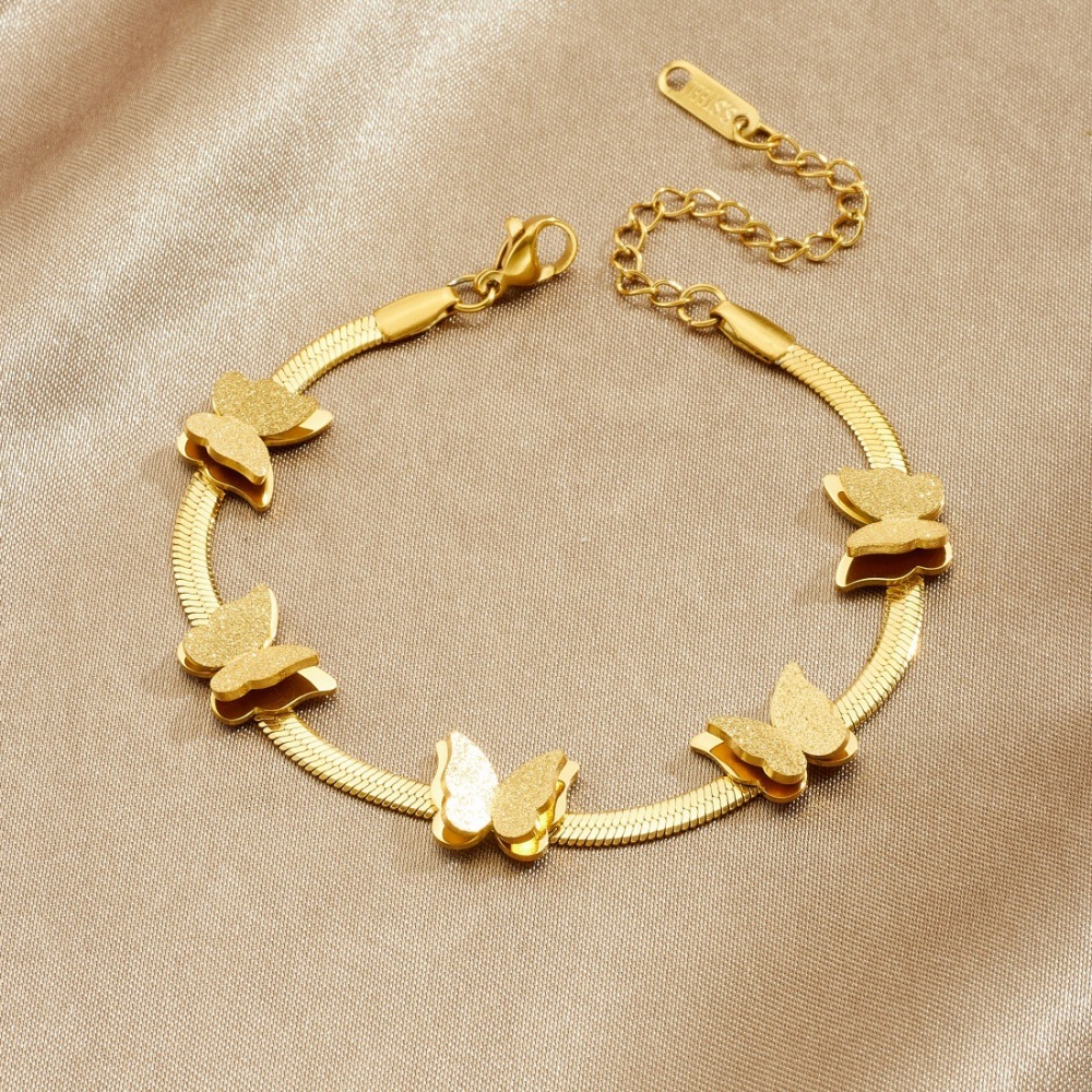 Korean style trendy frosted 3D butterfly gold-plated bracelet, versatile everyday accessory, stainless steel jewelry.