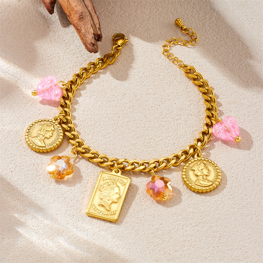 Cross-border versatile retro fashion butterfly portrait pendant necklace and bracelet light luxury high-end stainless steel jewelry set