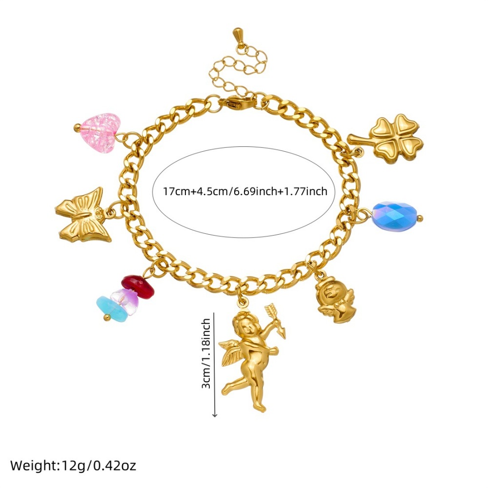 New cross-border fashion cute cartoon gold-plated 3D butterfly angel flower pendant stainless steel jewelry set