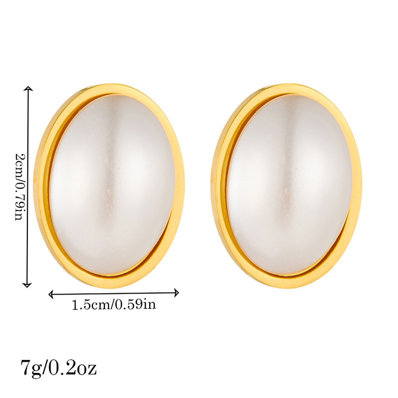 European and American style, simple, retro, versatile oval pearl stainless steel gold-plated geometric earrings
