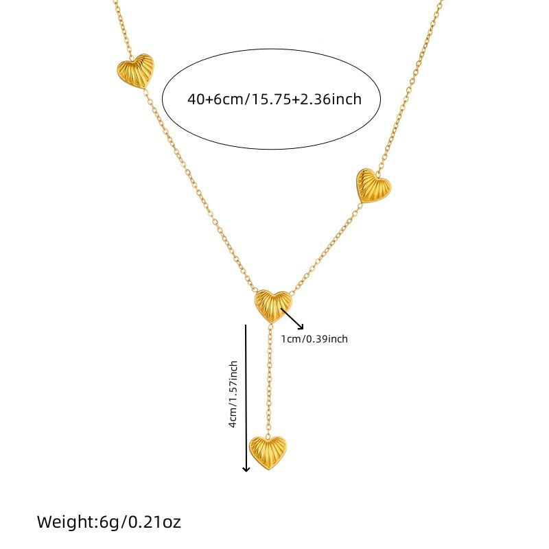 Cross-border fashion minimalist commuter striped heart tassel chain long stainless steel pendant jewelry necklace