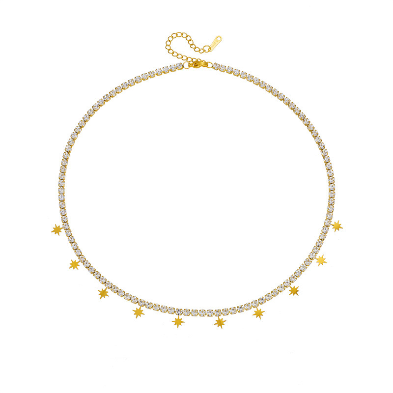 Cross-border fashion commuter diamond-encrusted stainless steel polished eight-pointed star accessory jewelry women's everyday necklace