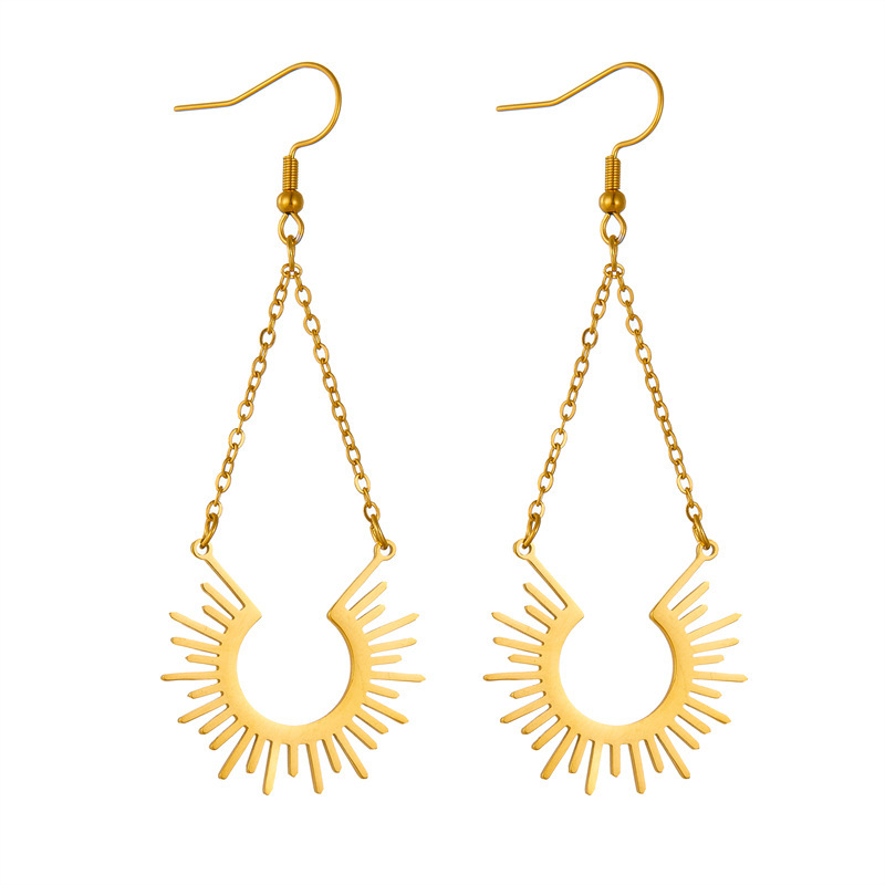 Fashionable new cross-border geometric chain tassel sun pendant accessories jewelry stainless steel earrings