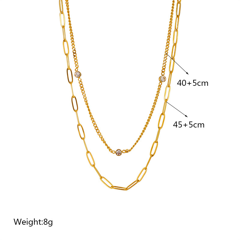 European and American style minimalist niche double-layer diamond-encrusted chain titanium steel metal hip-hop punk trendy versatile necklace