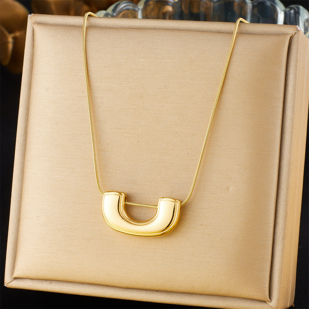 Cross-border fashion minimalist geometric gold-plated stainless steel U-shaped pendant clavicle chain everyday versatile jewelry necklace for women
