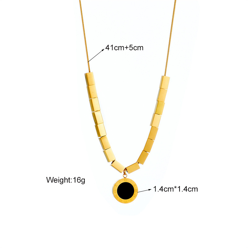 European and American cross-border fashion retro three-dimensional square accessory chain Roman round pendant stainless steel jewelry necklace