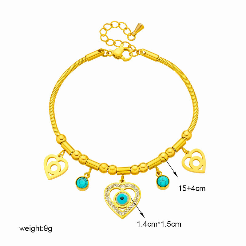 Niche creative and stylish hollowed-out heart-shaped blue eye pendant chain, titanium steel metal jewelry, versatile bracelet.