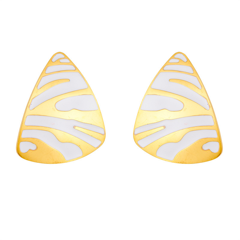 European and American cross-border high-end retro white drip metal geometric triangle accessories jewelry stainless steel stud earrings