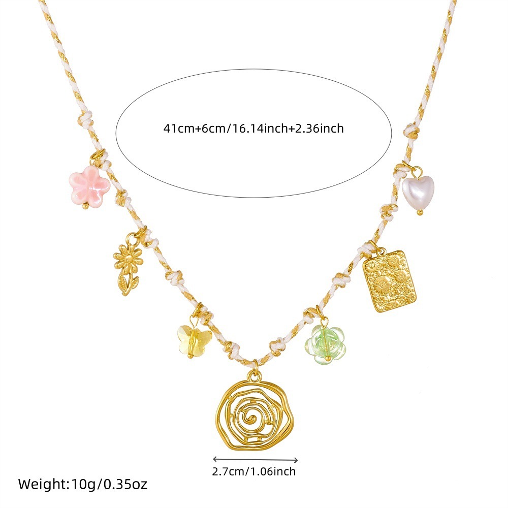 New cross-border fashion and personalized DIY knotted braided rope flower heart square sun wheel gold-plated pendant necklace