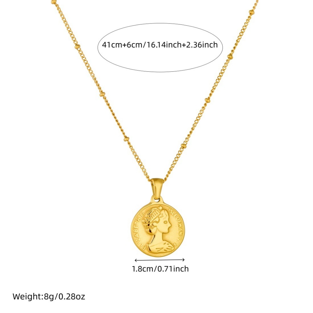 Cross-border fashion retro gold-plated round relief portrait head pendant stainless steel jewelry clavicle necklace