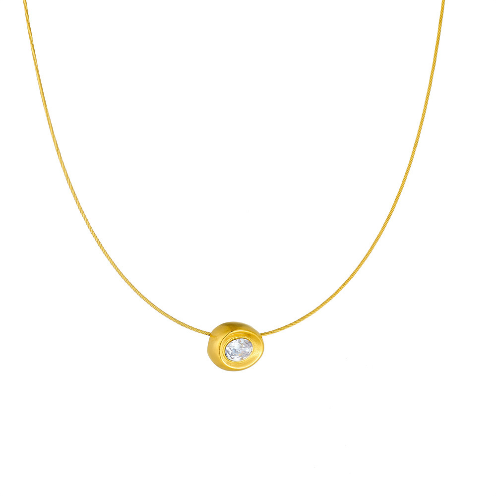 New cross-border product: Simple diamond-encrusted ingot-shaped pendant, versatile and high-end clavicle chain, stainless steel gold-plated necklace for women.