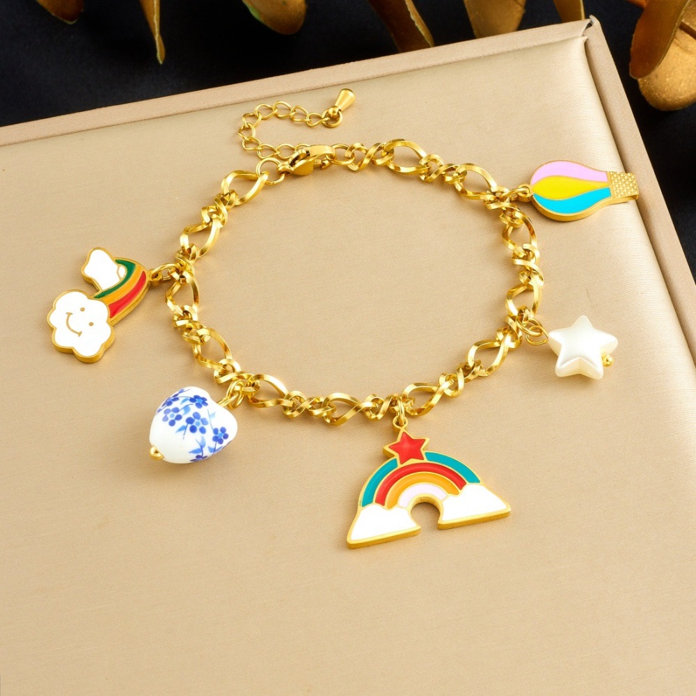 Fashionable Cartoon Sweet and Cute Colorful Oil Drip Hot Air Balloon Rainbow Pendant Heart-Shaped Ceramic Accessories Jewelry Set