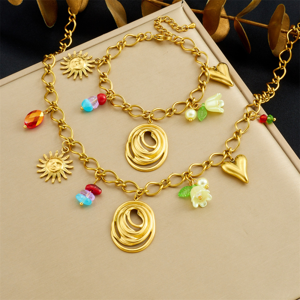 Korean Style Fashionable Fresh and Sweet Colorful Plastic Beaded Acrylic Lily of the Valley Pendant Circle Heart Jewelry Set