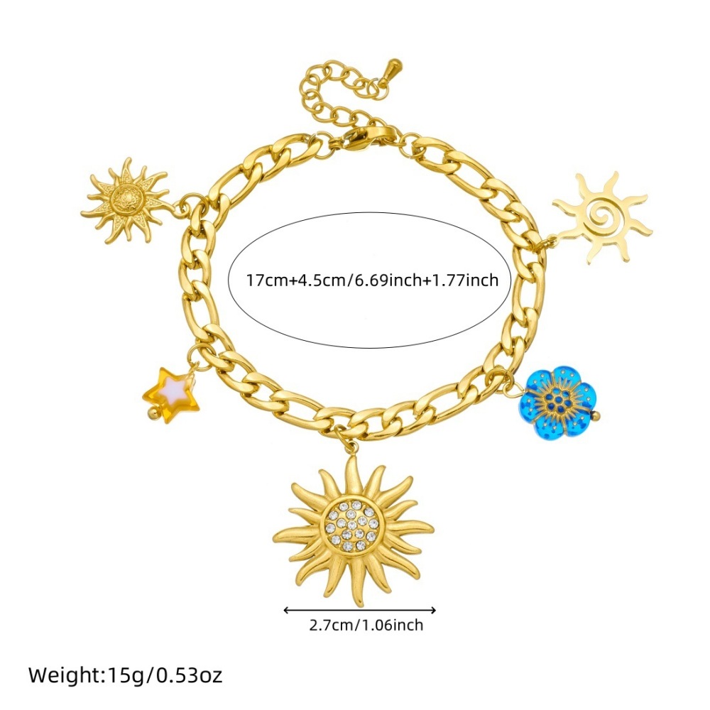 Cross-border niche retro fashion diamond-encrusted gold-plated sun pendant chain with colorful acrylic accessories jewelry set