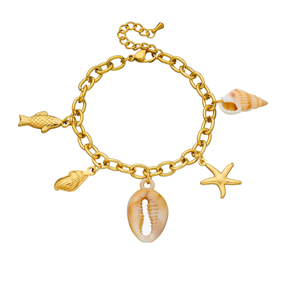 Trendy niche cross-border new ocean series beach style gold-plated conch, carp, starfish and seashell pendant bracelet