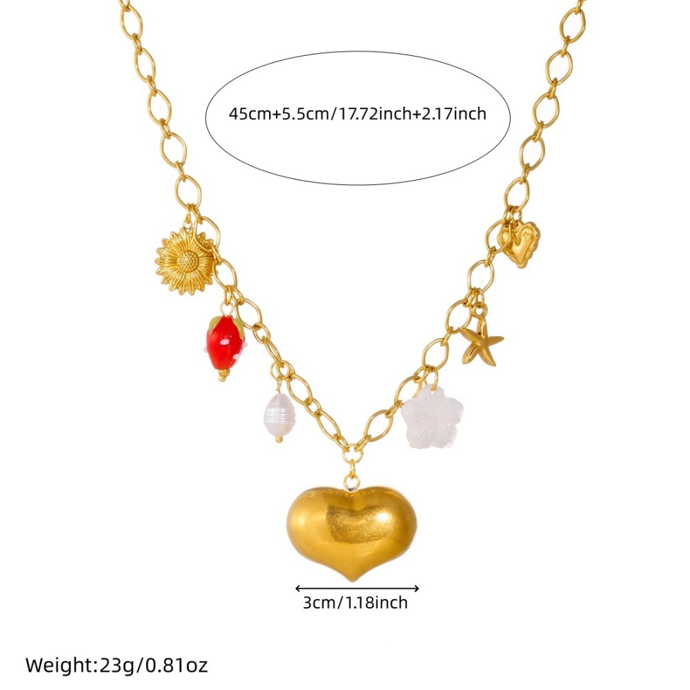 Cross-border fashion niche design gold-plated hollowed-out large heart pendant clavicle chain stainless steel sunflower starfish necklace