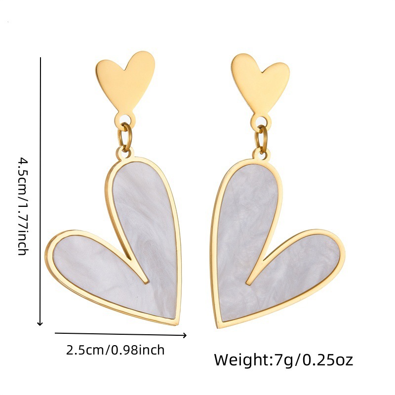 European and American style, simple and retro, gold-plated stainless steel shell heart pendant earrings