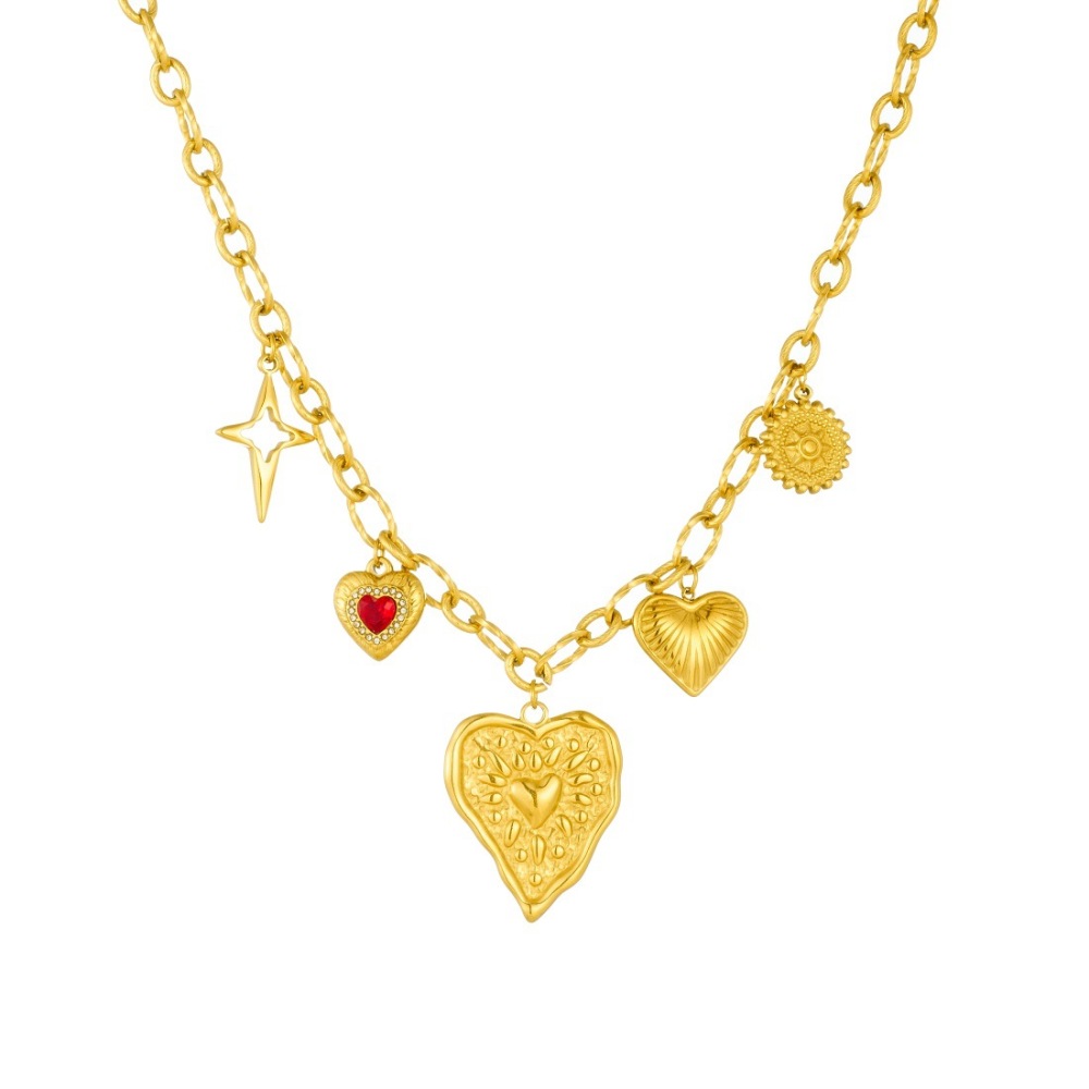 European and American cross-border retro heavy-duty irregular heart-shaped gold-plated pendant with diamonds, star compass pendant, accessory necklace