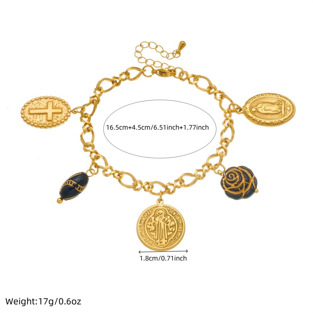 European and American style light luxury court style black and gold color blocking round plaque embossed portrait cross acrylic flower set