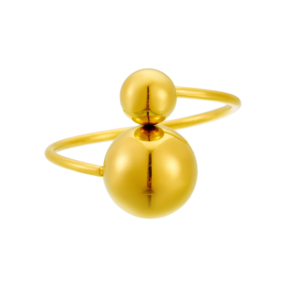 Niche, understated luxury, minimalist style, large and small round, adjustable gold-plated stainless steel thin band women's ring/band.