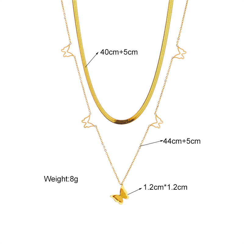 European and American style, high-end, light luxury, simple double-layered hollowed-out butterfly clavicle chain, titanium steel unique necklace.