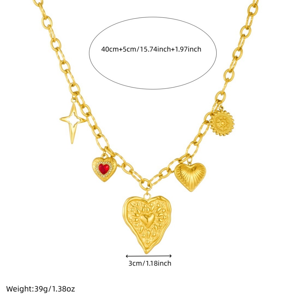 European and American cross-border retro heavy-duty irregular heart-shaped gold-plated pendant with diamonds, star compass pendant, accessory necklace