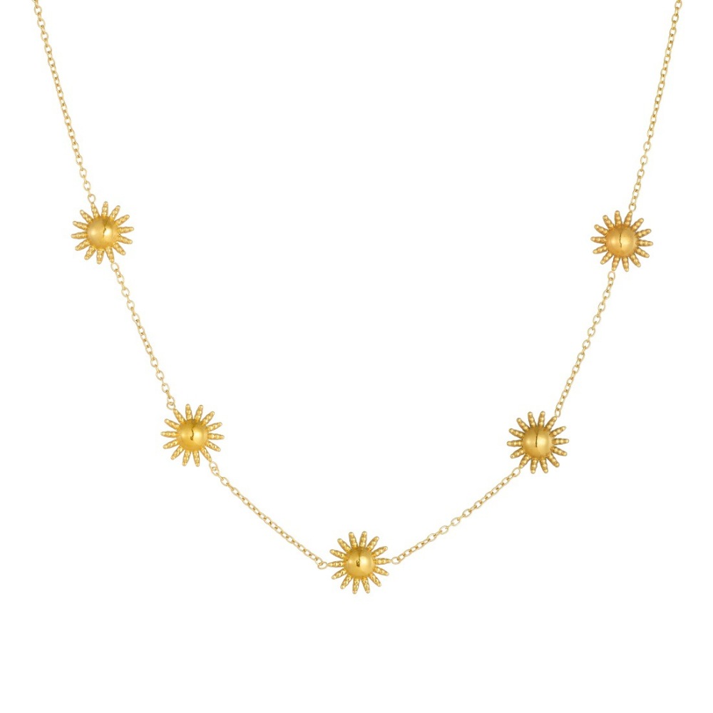 Fashionable cross-border gold-plated polished sun accessory pendant chain stainless steel jewelry three-piece set for everyday wear.
