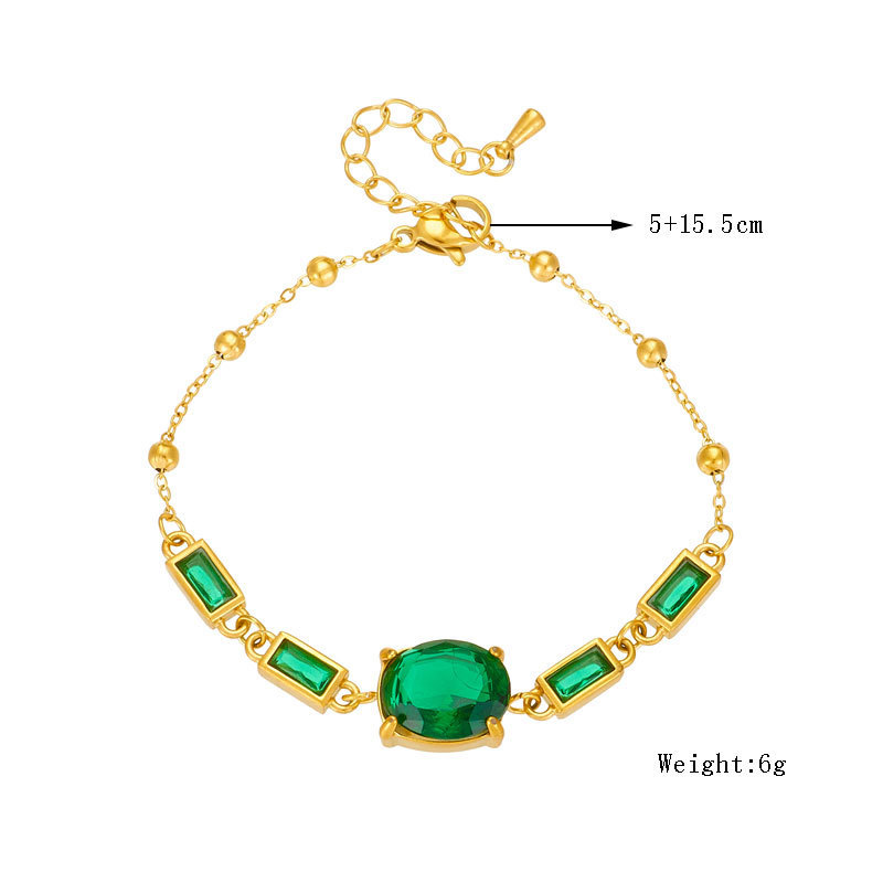 Fashionable, niche, retro, light luxury, minimalist, diamond-encrusted, geometric oval and square block connecting chain titanium steel bracelet