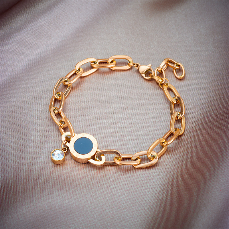 European and American style niche creative black round Roman numeral pendant chain titanium steel bracelet