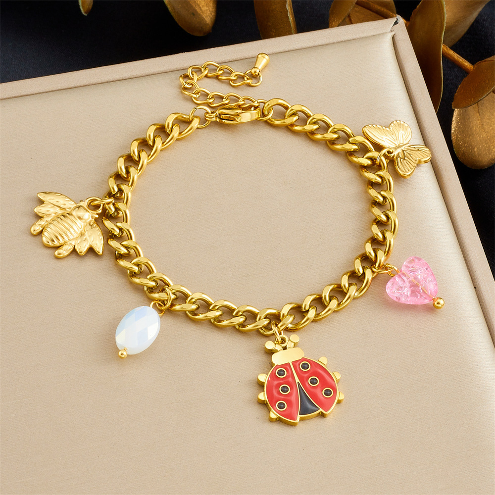 Fashionable new cross-border cute cartoon ladybug bee butterfly lantern chili pendant stainless steel set