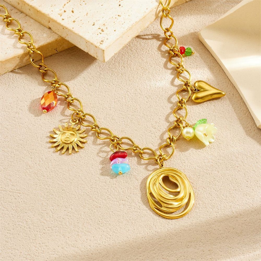 Korean Style Fashionable Fresh and Sweet Colorful Plastic Beaded Acrylic Lily of the Valley Pendant Circle Heart Jewelry Set