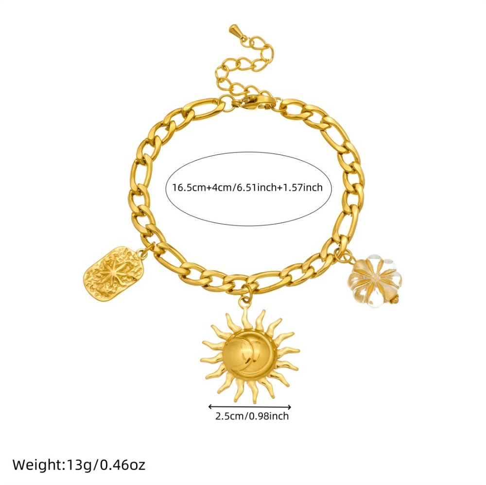 European and American cross-border fashion stainless steel bracelet and necklace set with light luxury retro sun round pendant and heart-shaped pendant for women.
