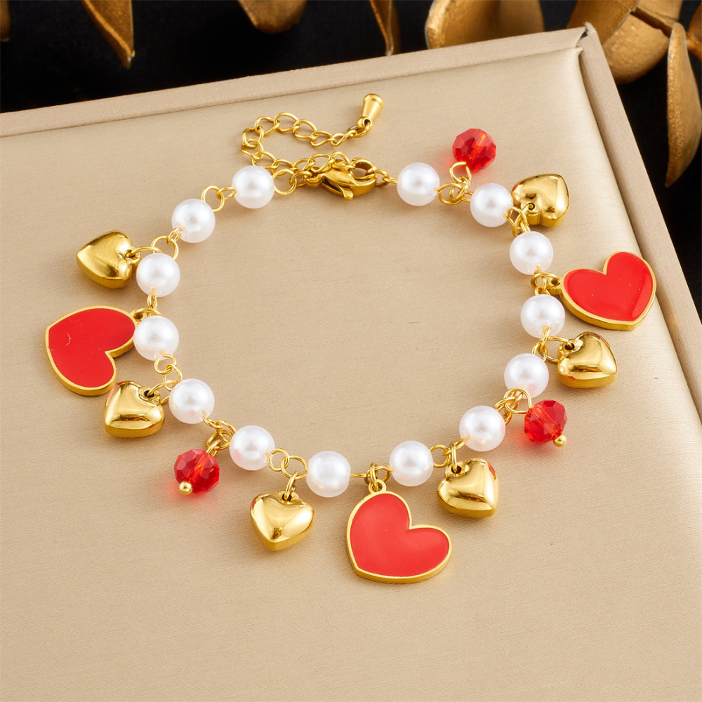 Korean-style fashionable and sweet design fruit series pearl chain gold-plated strawberry cherry watermelon pendant bracelet