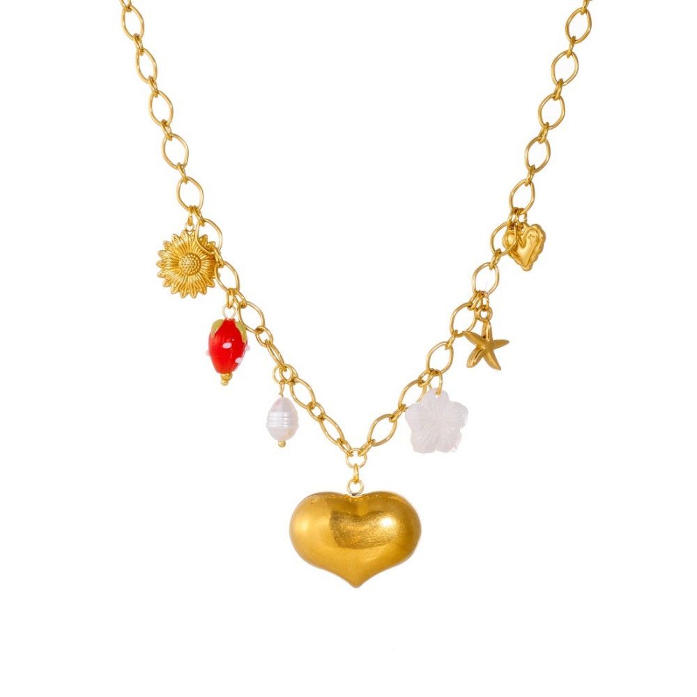 Cross-border fashion niche design gold-plated hollowed-out large heart pendant clavicle chain stainless steel sunflower starfish necklace