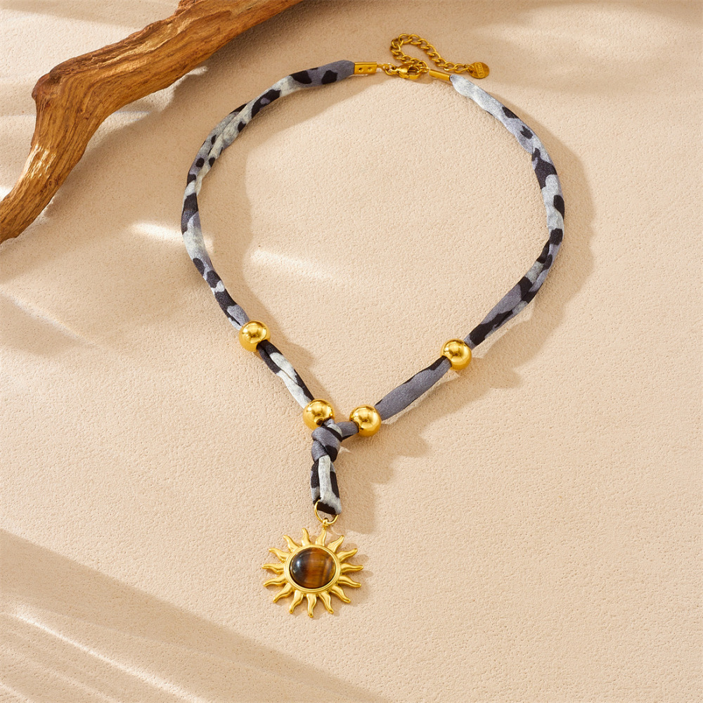 Cross-border fashion niche design printed rope chain gold-plated sun tiger's eye pendant leopard print Y-shaped necklace