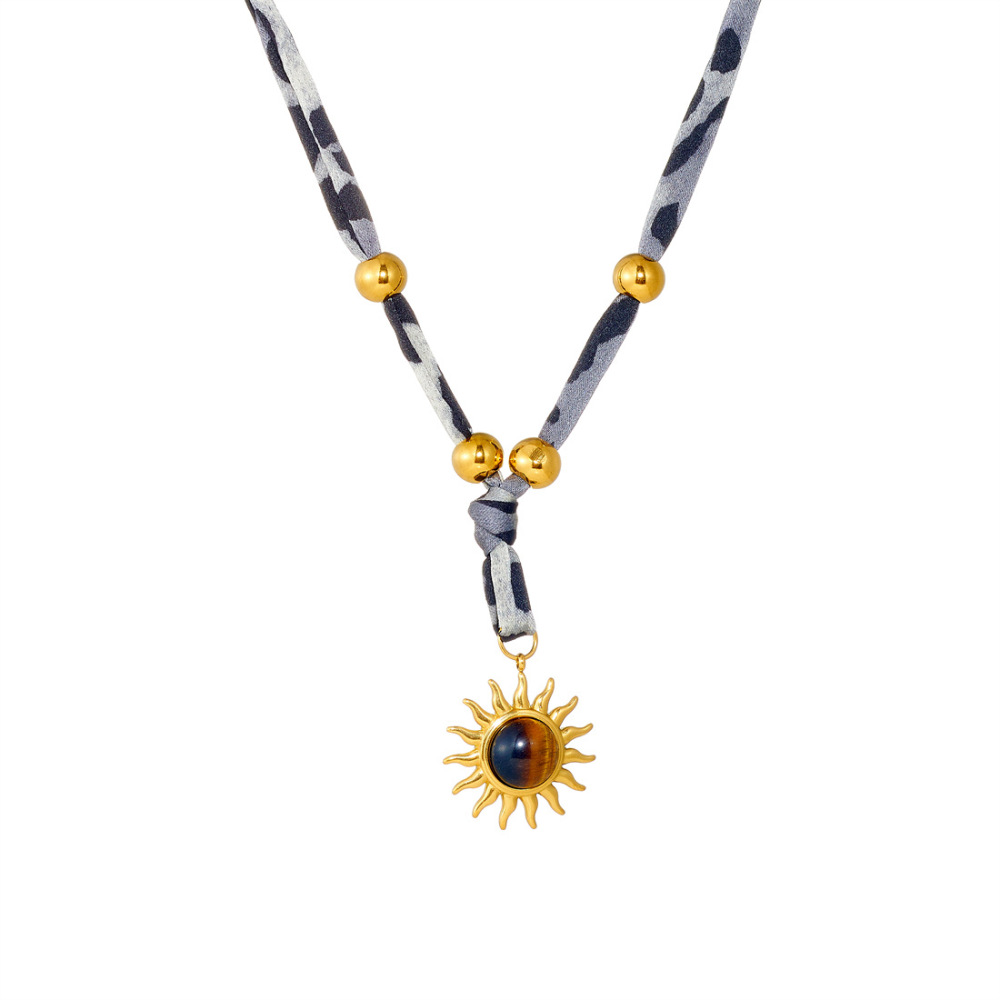 Cross-border fashion niche design printed rope chain gold-plated sun tiger's eye pendant leopard print Y-shaped necklace