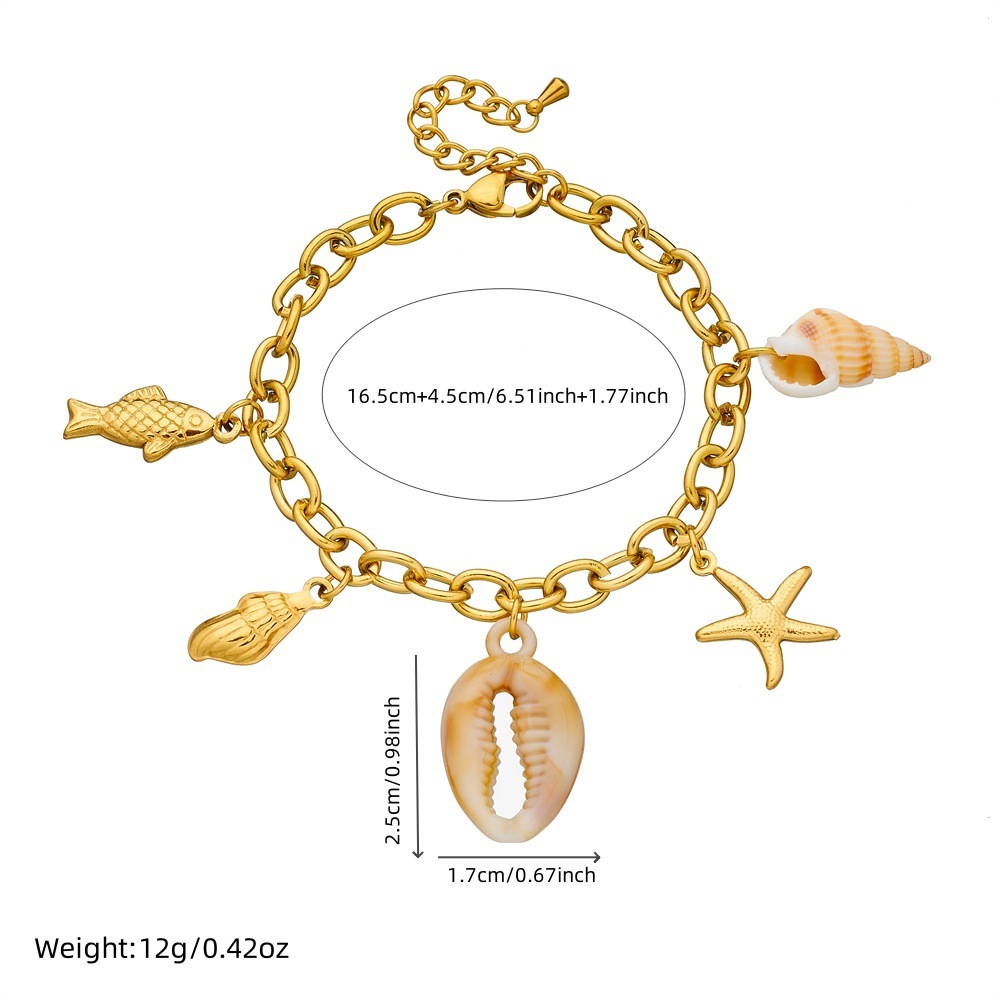 Trendy niche cross-border new ocean series beach style gold-plated conch, carp, starfish and seashell pendant bracelet