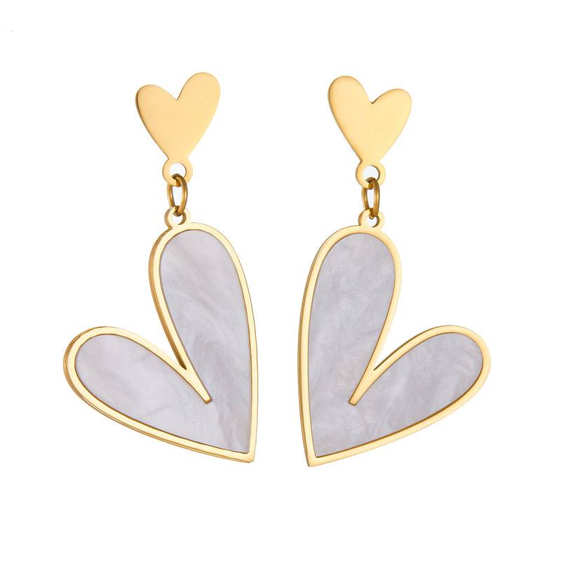 European and American style, simple and retro, gold-plated stainless steel shell heart pendant earrings