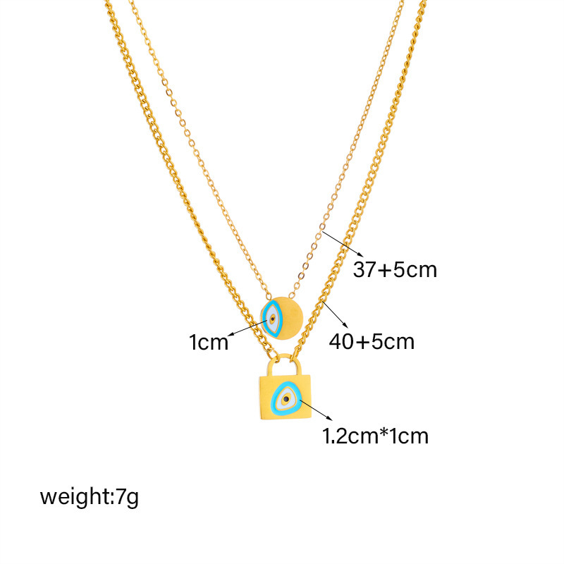European and American style niche design, simple and unique titanium steel drip padlock head round eye pendant double chain necklace