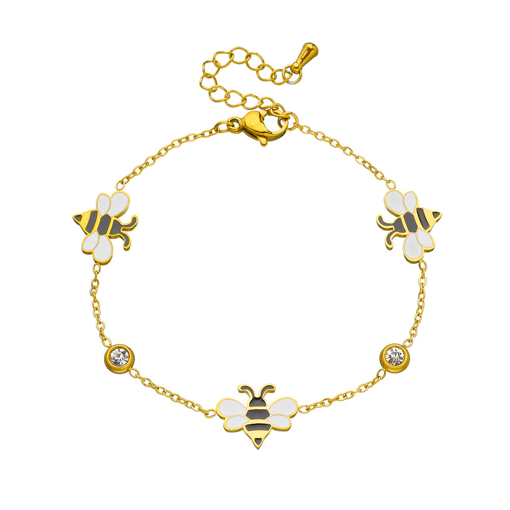 Korean style fashionable creative cartoon dripping insect bee accessory chain stainless steel gold-plated simple jewelry bracelet