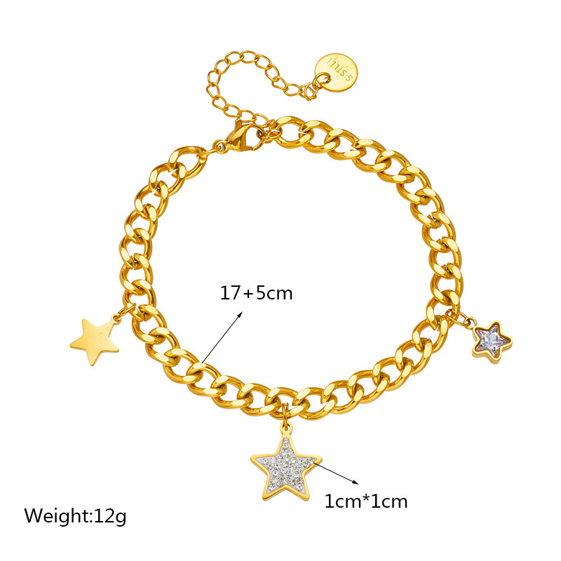 European and American style niche design, simple and versatile, high-end retro, diamond-encrusted five-pointed star titanium steel chunky chain bracelet