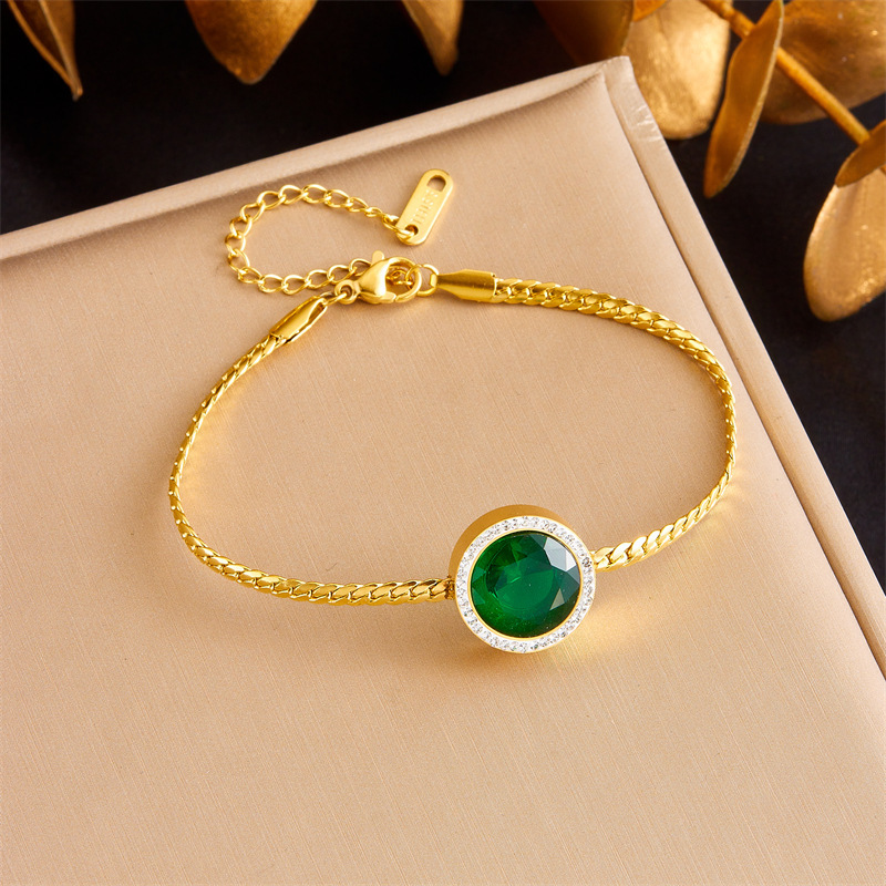 European and American cross-border metal retro minimalist versatile gold-plated stainless steel round rhinestone woven braided chain bracelet