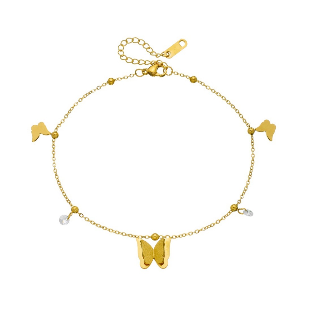 Korean style trendy frosted 3D butterfly gold-plated bracelet, versatile everyday accessory, stainless steel jewelry.