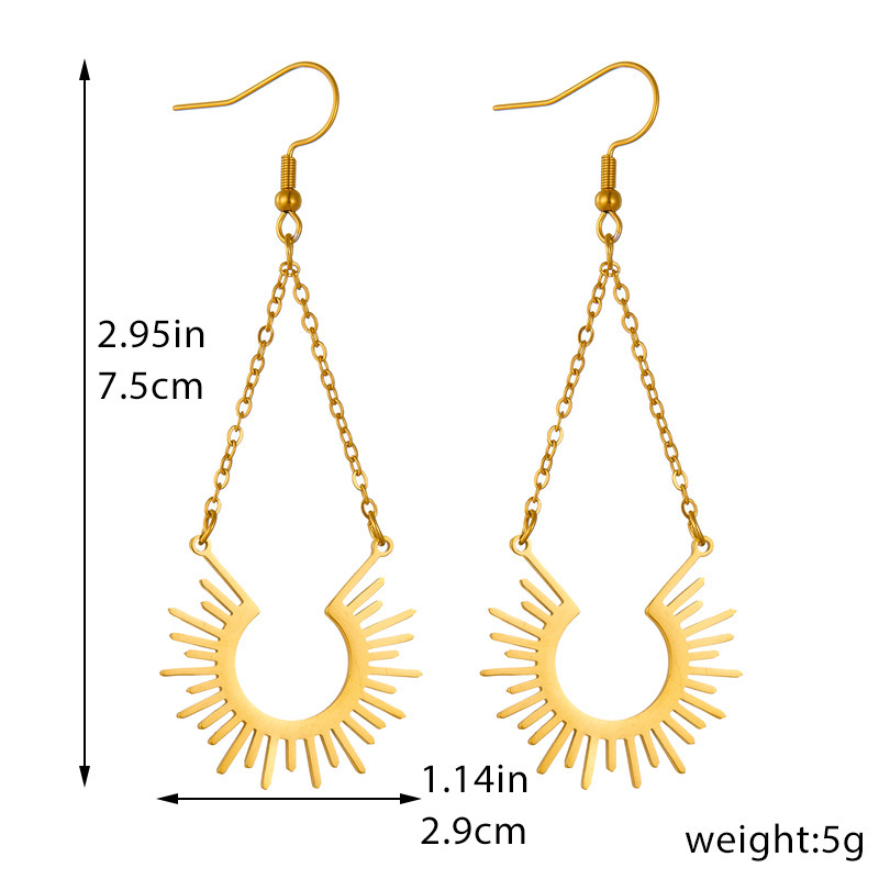 Fashionable new cross-border geometric chain tassel sun pendant accessories jewelry stainless steel earrings