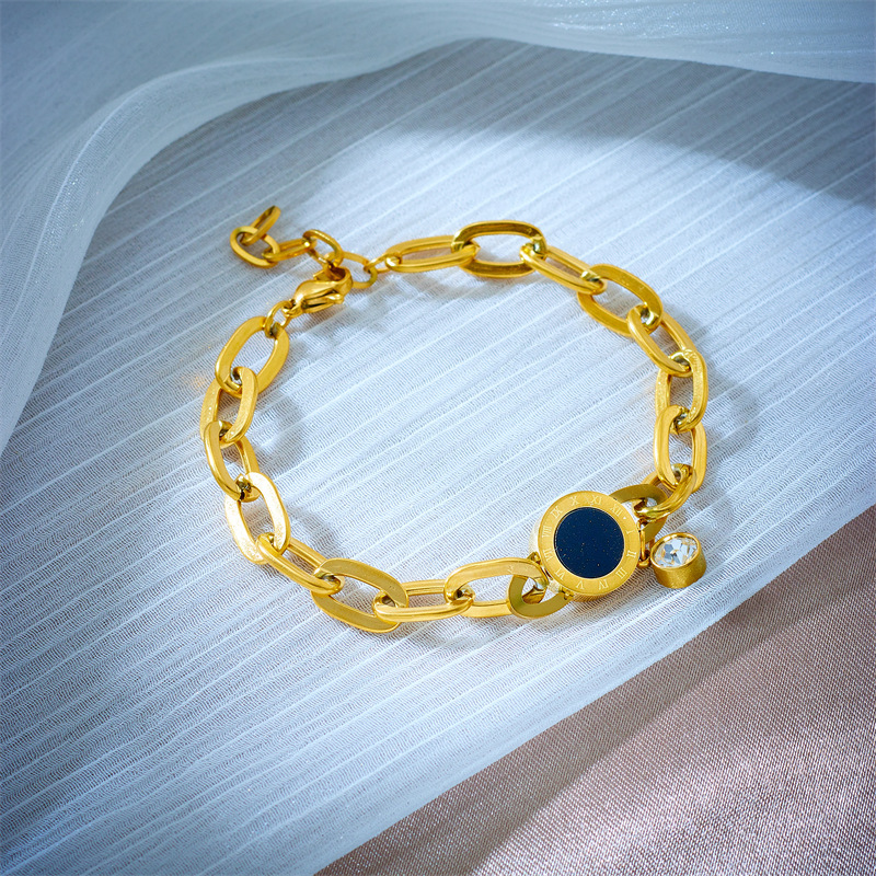 European and American style niche creative black round Roman numeral pendant chain titanium steel bracelet