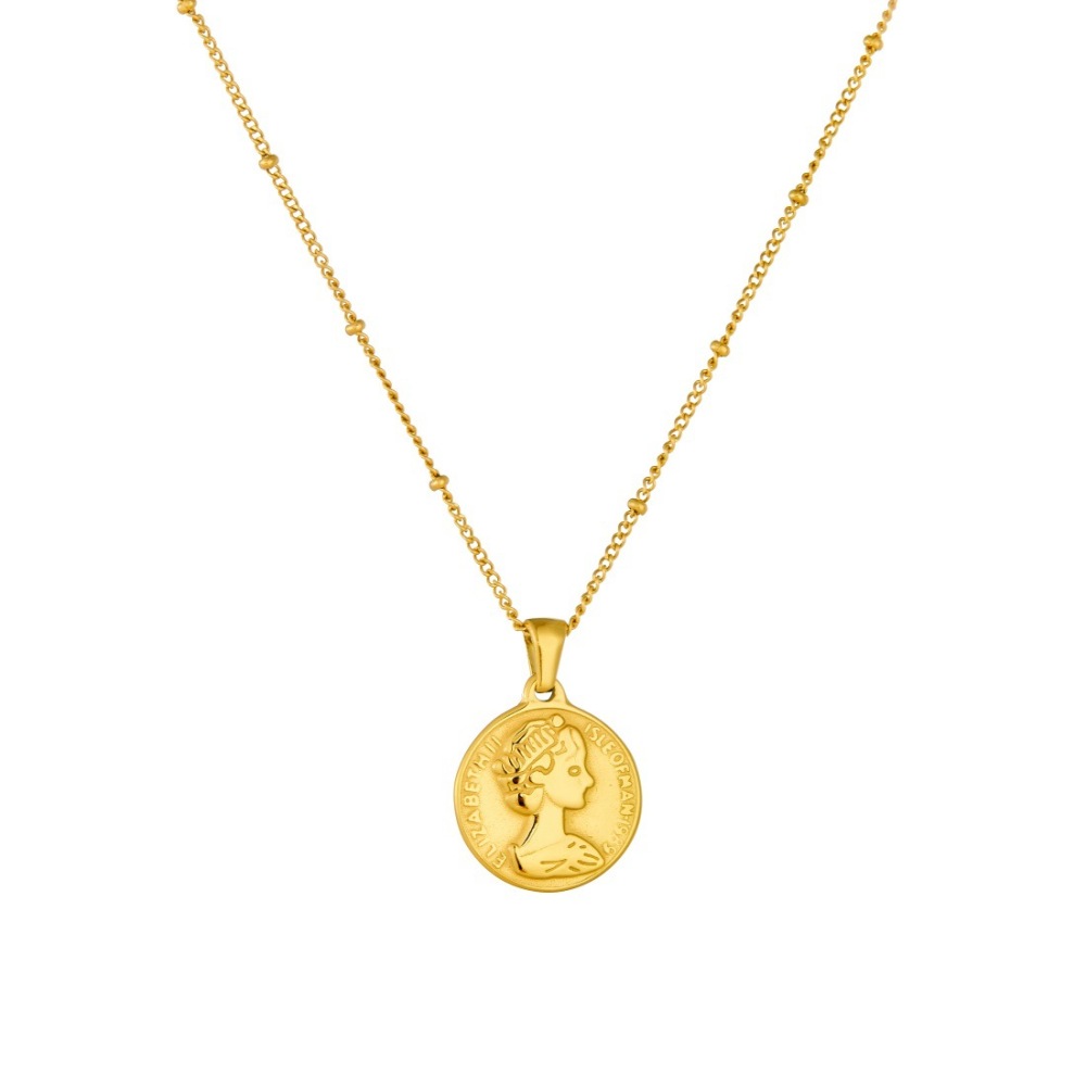 Cross-border fashion retro gold-plated round relief portrait head pendant stainless steel jewelry clavicle necklace