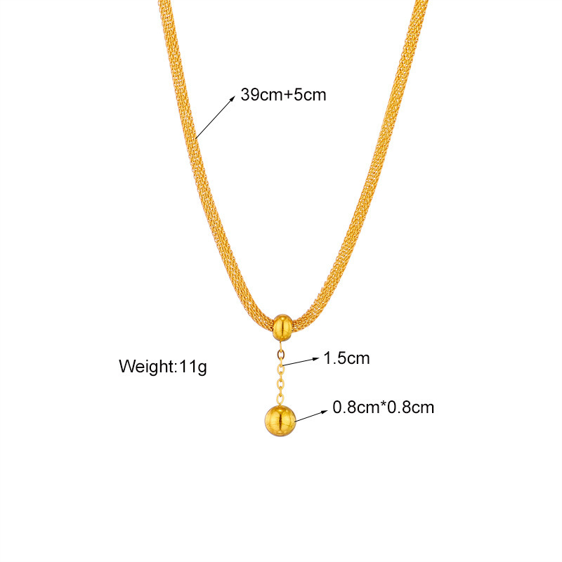 Korean-style fashionable and elegant niche design hollow cylindrical chain gold bead tassel pendant titanium steel jewelry necklace