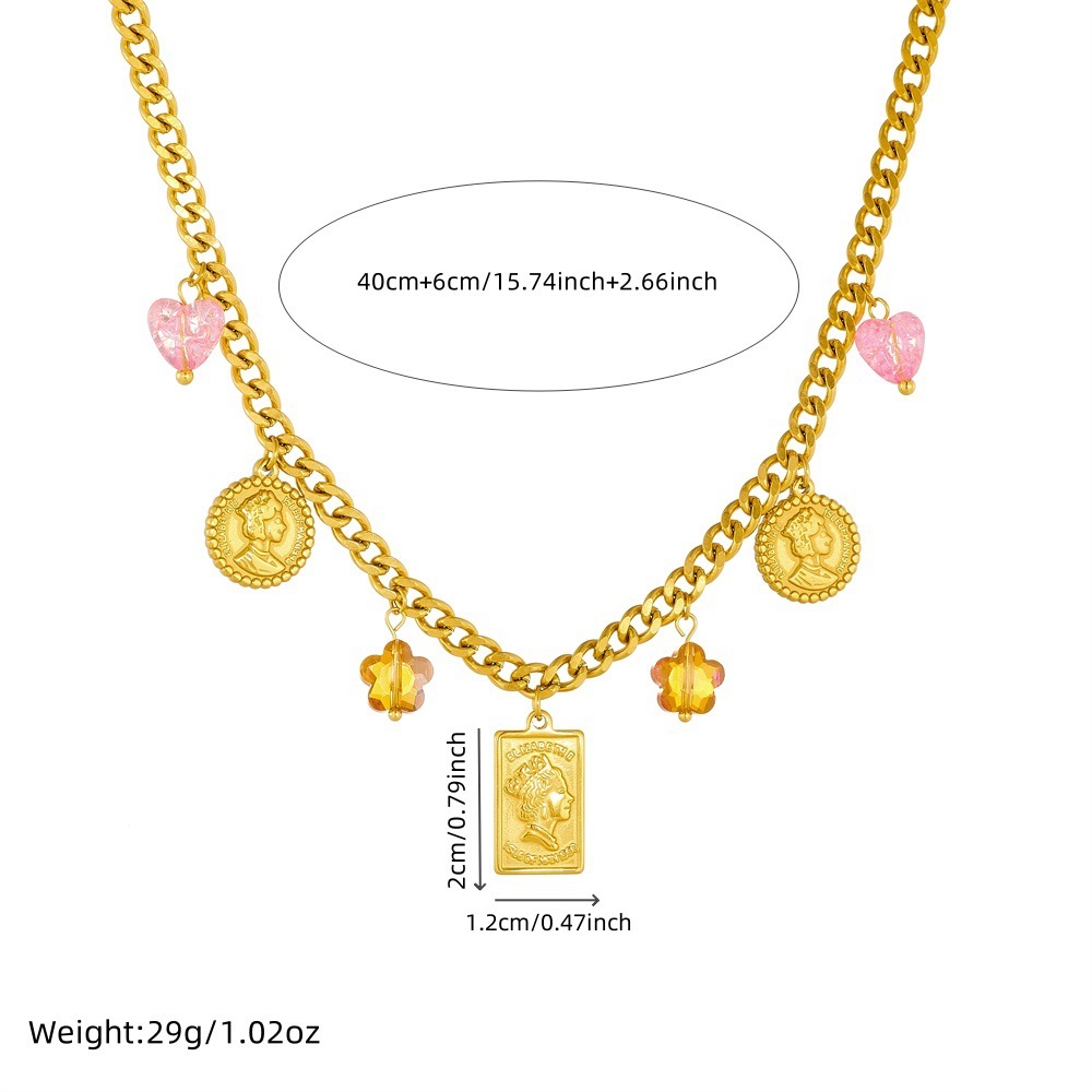 Cross-border versatile retro fashion butterfly portrait pendant necklace and bracelet light luxury high-end stainless steel jewelry set